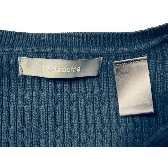 Liz Claiborne Ribbed V-Neck Sweater Navy Blue Cotton Blend Size 1X Plus - Picture 3 of 9